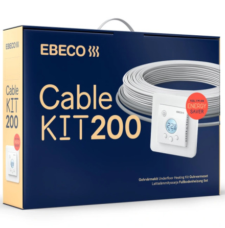 Cable Kit 200 golvvrmepaket med termostat EB-Therm 205 och tillbehr; spiralslang, tejp och limstavar, 11 W/m