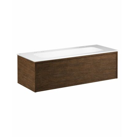 Kommodskp Gustavsberg Ducentic 120 cm Komplett med Porslinstvttstll Brun ek, Med 2st dubbelhlsblandare, Utan benstllning