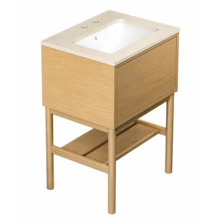 Kommodskp Gustavsberg Ducentic 60 cm Komplett med Handfat och Stenskiva Ljus ek, Beige Royal, Med 1st dubbelhlsblandare, Med benstllning
