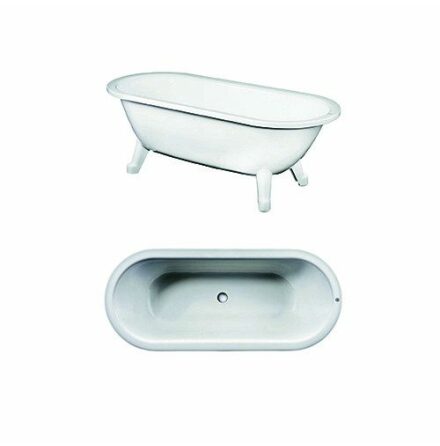 Tassbadkar Gustavsberg Duo Vit 1580 x 680 mm, Med vita ftter, Standardyta
