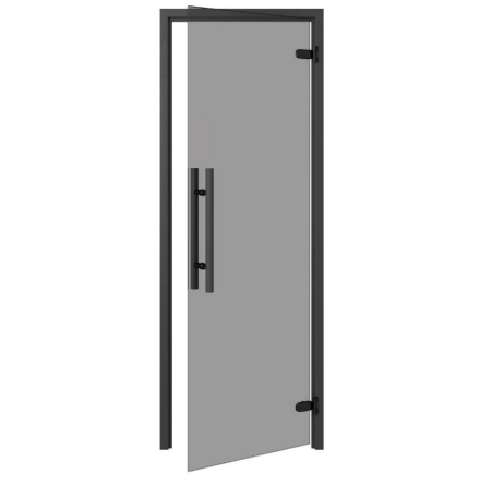 Bastudrr Thermory Permium svart karm, grtt glas 8x20