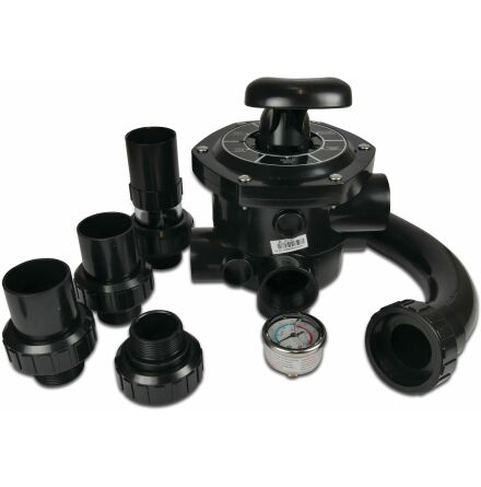 Flotide Multiport ventil 4bar svart f�r sidmonteringsfilter 6-v�gs type Flotide 6-v�gs ventil + r�r kit