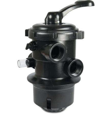 Flotide Multiport ventil 1 1/2" inv�ndig g�nga 4bar svart f�r toppmonterade filter 6-v�gs type Mega 6-v�gs MFV kl�mmventil