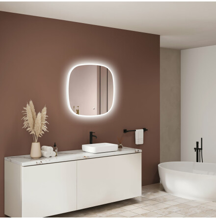 Badrumsspegel LED rundad kvadratisk 60x60 cm